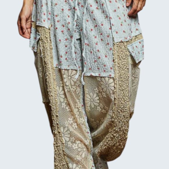 ❤️#191-P POL PANTS LACE&FLORAL PATTERN-BLUE PANTS - Picture 5 of 7